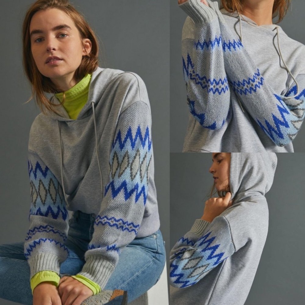 Anthropologie Knit Bohemian Sleeves Demeter Stitch Sleeve Hoodie Grey Size XS